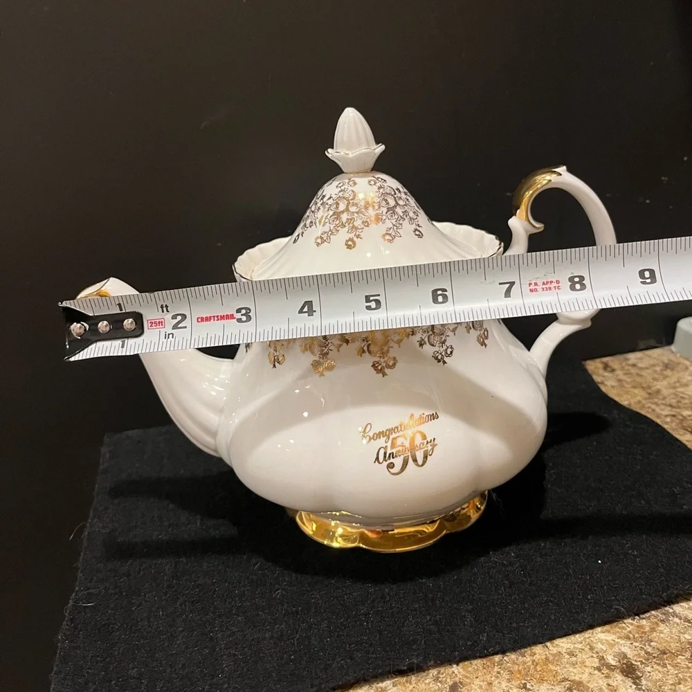 Vintage Royal Albert 50th Anniversary Elegant White and Gold Teapot, England
